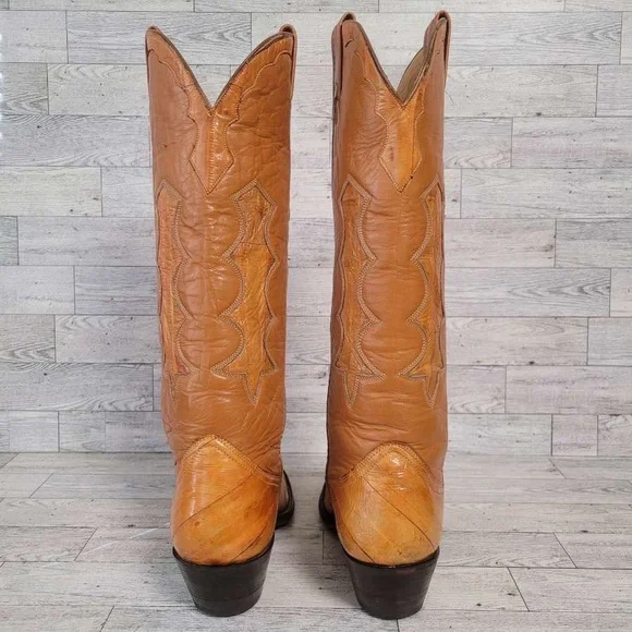 Vintage Nocona Western Brown Exotic Eel Leather Inlay Cowboy Boots Women's 6 C - Picture 10 of 11